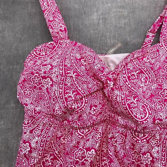 Lands End Swim Tankini Women 6 Pink White Floral Twist Front Pad Bra Top 1pc - Picture 2 of 8